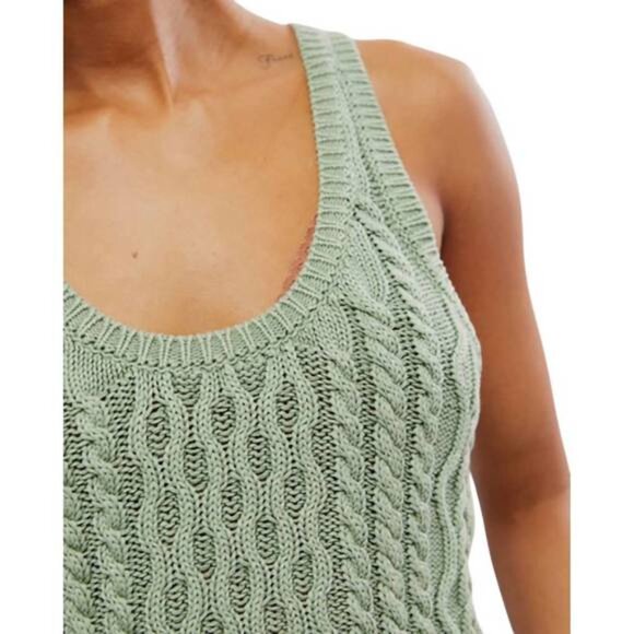 LAST ONE! Free People High Tide Cable Knit Tank Top in Green Tea Size XL NWT - Picture 4 of 5